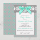 Invitation de Baby shower à dentelle florale grise (Devant / Derrière)