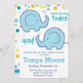 Invitation de Baby shower à éléphant jumeaux (garç (Devant / Derrière)