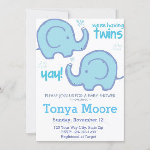Invitation de Baby shower à éléphant jumeaux (garç