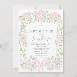 Invitation de baby shower à fleurs roses,