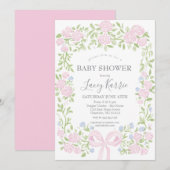 Invitation de baby shower à fleurs roses, (Devant / Derrière)