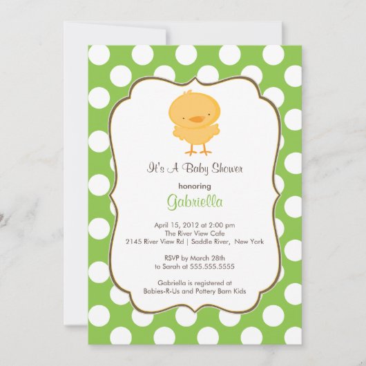 Invitation de Baby shower à la petite fille verte (Devant)