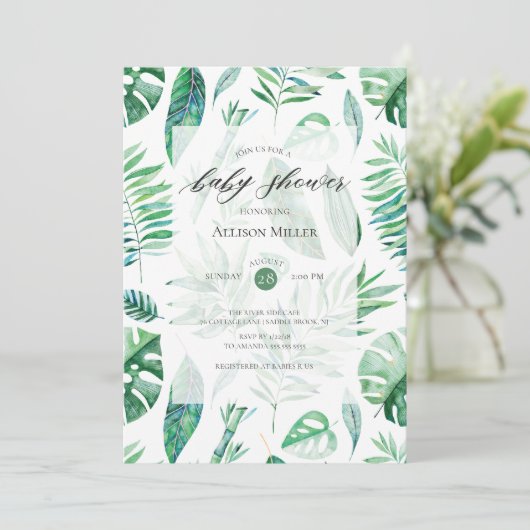 Invitation de Baby Shower à la verdure feuillue tr (Debout devant)