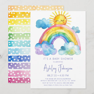 Invitation de baby shower à l'aquarelle arc-en-cie