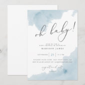 Invitation de Baby Shower à l'aquarelle bleue Oh B (Devant / Derrière)