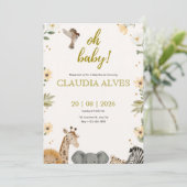Invitation de Baby Shower à l'aquarelle Safari Jun (Debout devant)