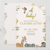 Invitation de Baby Shower à l'aquarelle Safari Jun (Devant / Derrière)