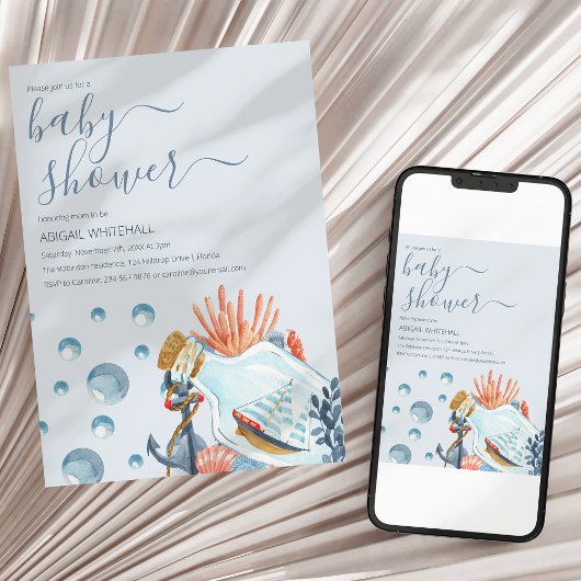 Invitation de baby shower à l'aquarelle sur le thè