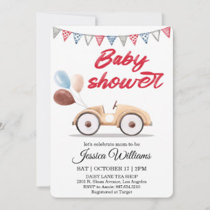 Invitation de baby shower à l'aquarelle voiture vi