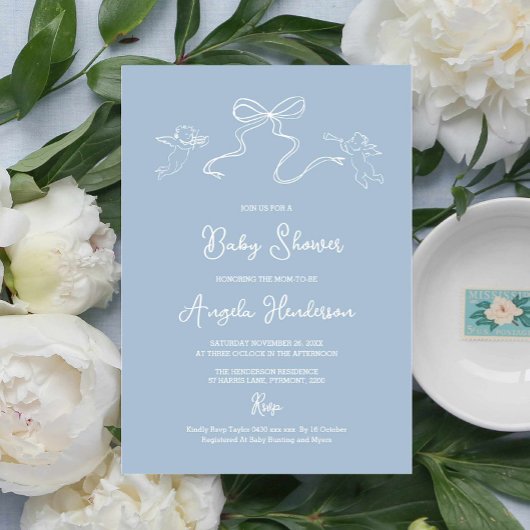 Invitation de Baby shower à main bleue Dusty