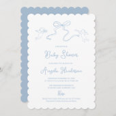 Invitation de Baby shower à main bleue Dusty (Devant / Derrière)