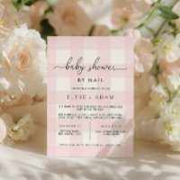 Invitation de baby shower à motif gingham rose par