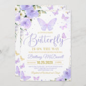 Invitation de Baby shower à papillon violet modifi (Devant / Derrière)