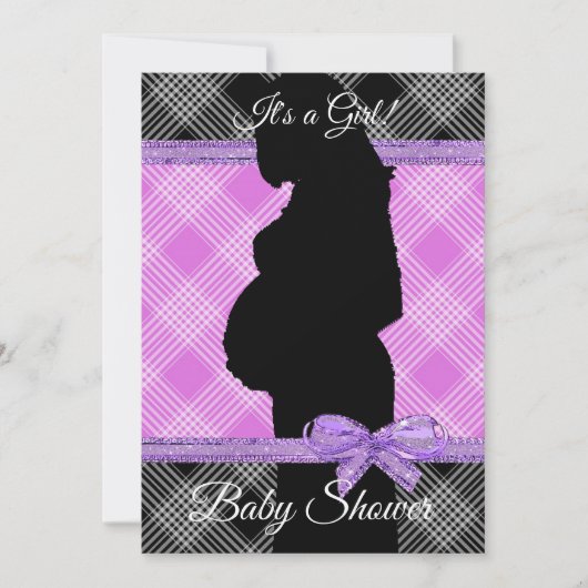 Invitation de Baby shower à plaid violet et noir (Devant)