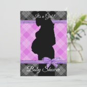 Invitation de Baby shower à plaid violet et noir (Debout devant)