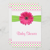Invitation de Baby shower à points Polka vert rose (Devant / Derrière)