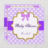 Invitation de Baby shower à points Polka violet (Devant / Derrière)
