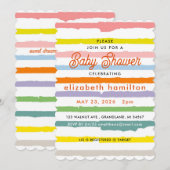 Invitation de baby shower à rayures colorées (Devant / Derrière)