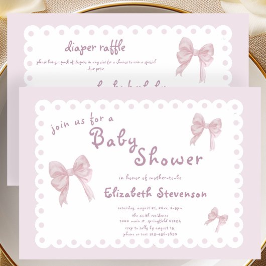 Invitation de Baby Shower à Ruban Rose Double Face