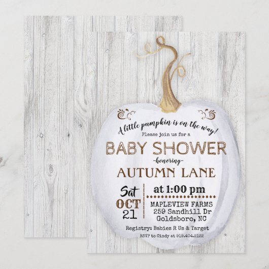 Invitation de Baby Shower à Thème Citrouille Rusti (Devant / Derrière)
