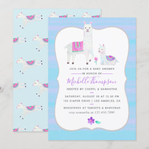 Invitation de Baby Shower à thème lama aquarelle m
