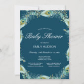 Invitation de baby shower à thème paon éditable (Devant)
