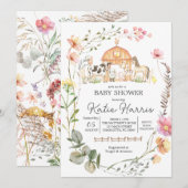 Invitation de Baby shower agricole fleur sauvage (Devant / Derrière)