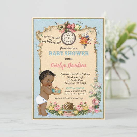 Invitation de Baby Shower Alice au Pays des Mervei (Debout devant)