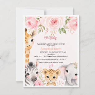 Invitation de Baby Shower Animaux de Safari Floral
