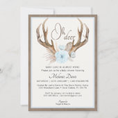 Invitation de Baby shower Antler à l'aquarelle ble (Devant)