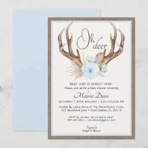 Invitation de Baby shower Antler à l'aquarelle ble