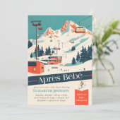 Invitation de Baby Shower Après Bébé Retro Ski (Debout devant)