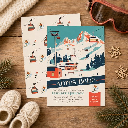 Invitation de Baby Shower Après Bébé Retro Ski