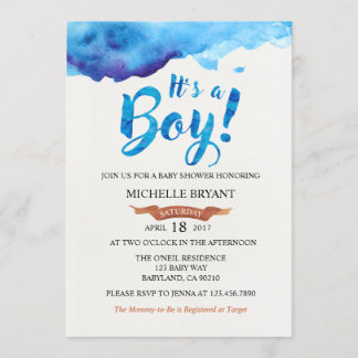 Invitation de baby shower aquarelle bleu C'est un 