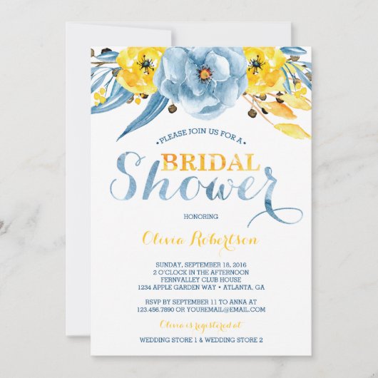 Invitation de Baby Shower, Aquarelle Florale (Devant)