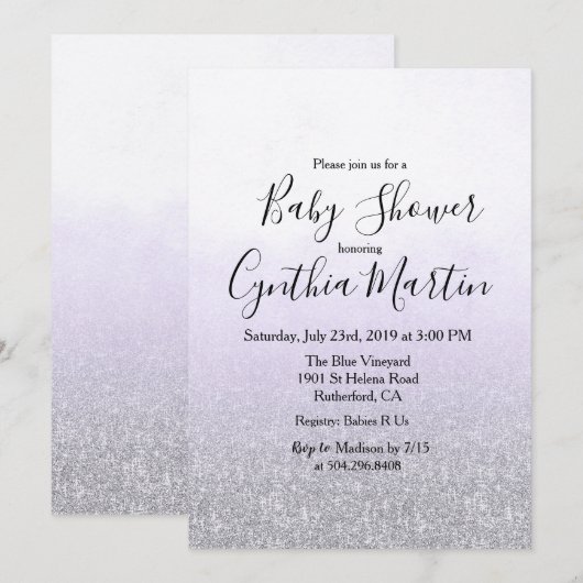 Invitation de baby shower aquarelle lavande violet (Devant / Derrière)