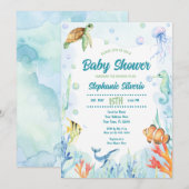 Invitation de baby shower aquarelle sous la mer (Devant / Derrière)