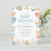 Invitation de Baby Shower aquarelle sous la mer (Debout devant)