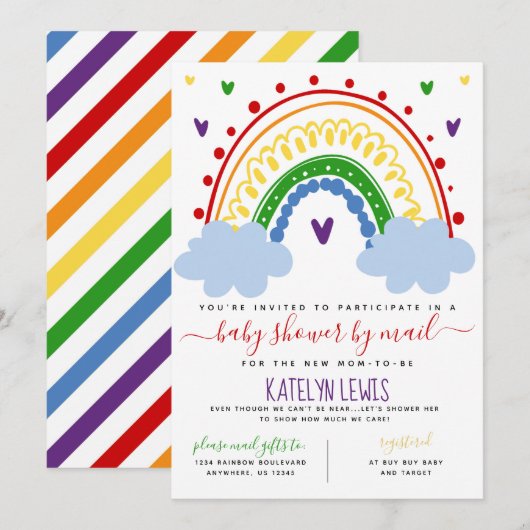 Invitation de Baby Shower Arc-en-Ciel par courrier (Devant / Derrière)