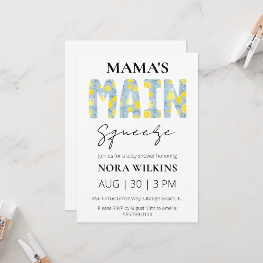 Invitation de baby shower au citron pour le chouch (Devant/Arrière en situation)