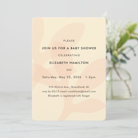Invitation de baby shower au design de feuille sim (Debout devant)