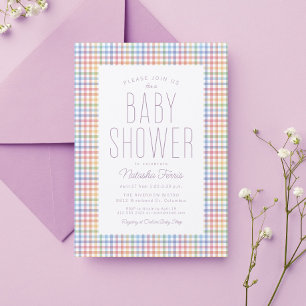 Invitation de baby shower au gingham arc-en-ciel p