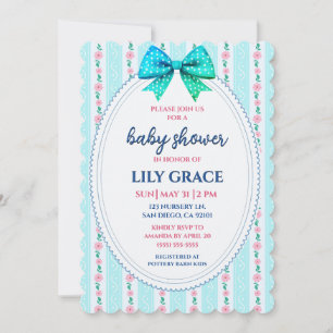 Invitation de baby shower au nœud bleu et floral P