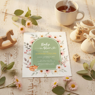 Invitation de Baby Shower au Renard Floral Vert Sa