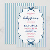 Invitation de baby shower au ruban rayé charmant (Devant / Derrière)