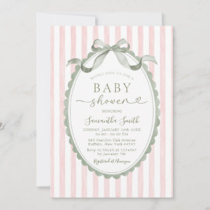 Invitation de baby shower au ruban vert sauge et r