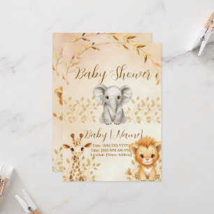 Invitation de baby shower au safari aquarelle mign