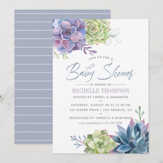 Invitation de Baby Shower au style aquarelle Cactu (Devant / Derrière)