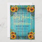 Invitation de Baby Shower au Tournesol Bleu Rustiq (Devant)