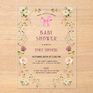 Invitation de baby shower avec cadre floral rose